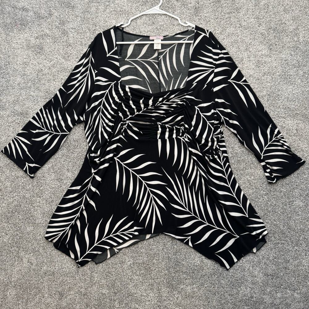 Vintage 90s Y2K Tropical Tunic Top Plus 3X Maximalist Party Resort Ruched Artsy